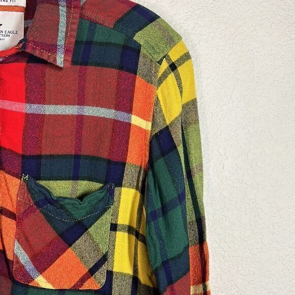American Eagle Flannel Multicolor Long Sleeve Button Down Shirt Women's‎ Small - Picture 3 of 6